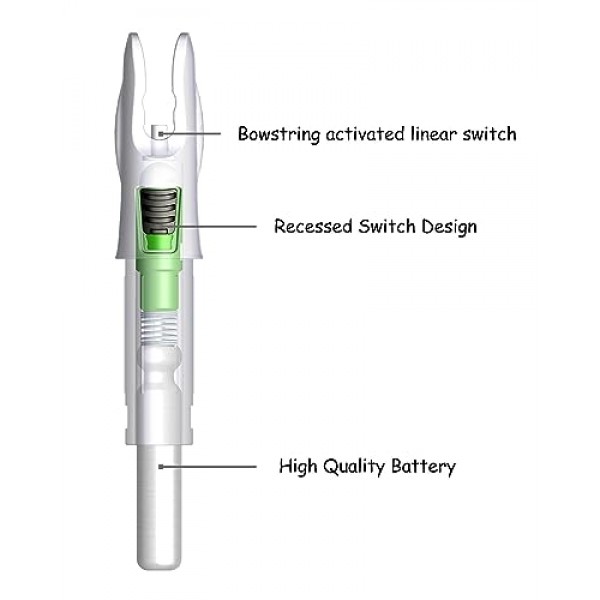 .246/ .244/ .233/ .204/ .165 ON/OFF 스위치가 있는 내경 볼트용 CosiComu 조명 노크 라이트 업 노크 사냥용 활 화살 노크 6팩