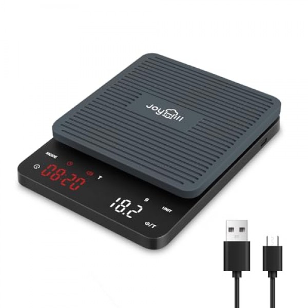 타이머가 포함된 Joyhill 커피 스케일, 3kg/0.1g 고정밀 푸어 오버 드립 에스프레소 스케일, LED 디스플레이가 있는 충전식 디지털 커피 스케일, Type-C 충전 케이블을 사용한