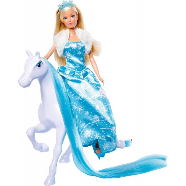 Simba 105733522 - Steffi Love Snow Dream, 말이 달린 동화 속 썰매와 얼음 공주로 변신한 Steffi, L: 50cm, 인형 29cm, 3세 이상의 어린이에게 적합