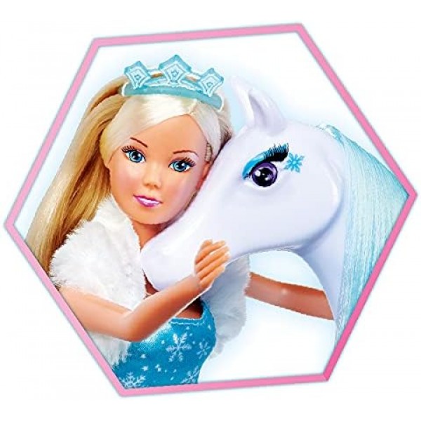 Simba 105733522 - Steffi Love Snow Dream, 말이 달린 동화 속 썰매와 얼음 공주로 변신한 Steffi, L: 50cm, 인형 29cm, 3세 이상의 어린이에게 적합