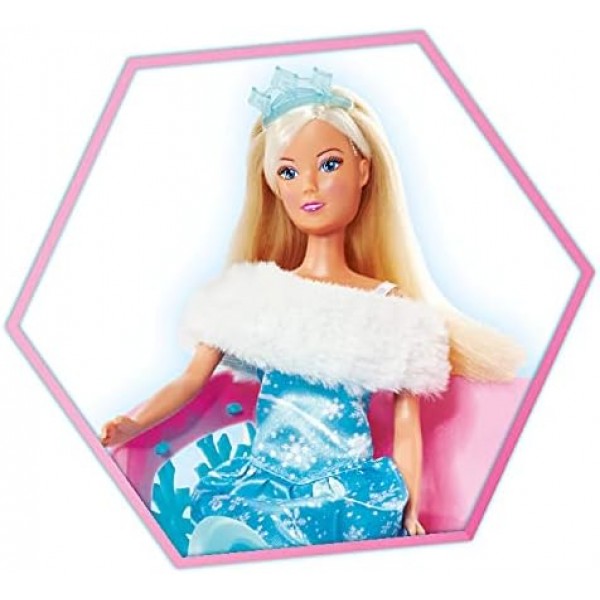 Simba 105733522 - Steffi Love Snow Dream, 말이 달린 동화 속 썰매와 얼음 공주로 변신한 Steffi, L: 50cm, 인형 29cm, 3세 이상의 어린이에게 적합