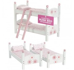 Emily Rose 18인치 인형 가구 - 꽃무늬 18인치 인형 이층 침대 이층 침대 누비 이불 18인치 인형 침구 및 사다리 액세서리 포함 | 18인치 미국 소녀 인형과 호환 가능