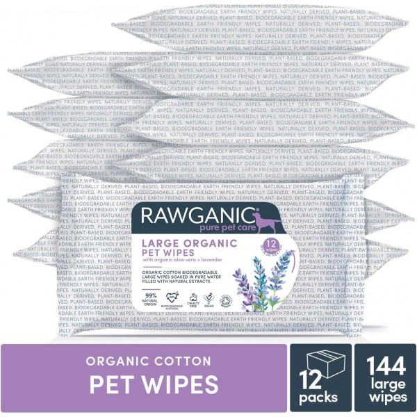 Rawganic® 바이오 애완 동물 물티슈 - 젖은 애완 동물 물티슈 - 초대형(12팩)