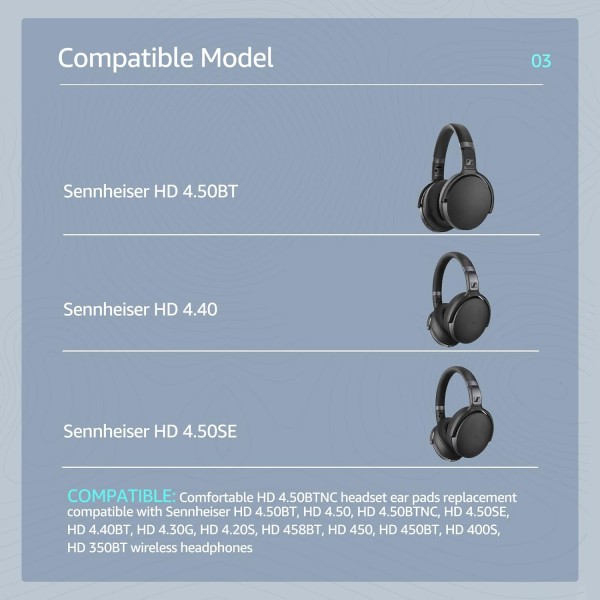 Sennheiser 헤드폰 용 Wzsipod 교체 용 이어 패드 부드러운 의류 및 메모리 폼이있는 HD4.50BT/HD4.50/HD4.50BTNC/HD458BT/HD450/HD450BT 헤드셋 이어 패드 클래식 블랙 HD4.50 패브릭 블랙
