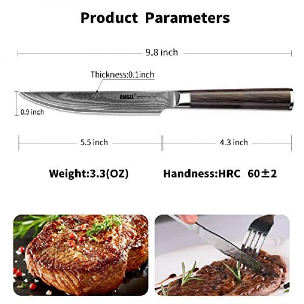스테이크 칼 - 6개 세트 - 다마스커스 - 5.5