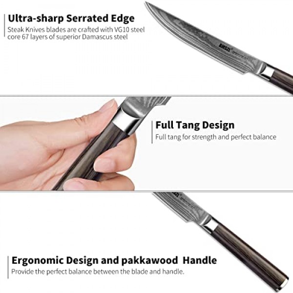 스테이크 칼 - 6개 세트 - 다마스커스 - 5.5