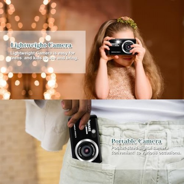 사진용 디지털 카메라, 어린이 청소년 노인을 위한 2.8인치 LCD 18배 디지털 줌 기능을 갖춘 충전식 30MP 포인트 앤 샷 카메라(32GB 카드 및 2배터리)