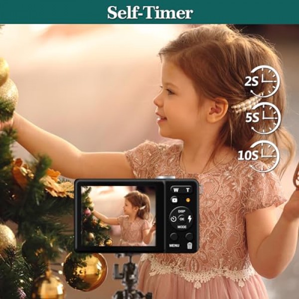 사진용 디지털 카메라, 어린이 청소년 노인을 위한 2.8인치 LCD 18배 디지털 줌 기능을 갖춘 충전식 30MP 포인트 앤 샷 카메라(32GB 카드 및 2배터리)