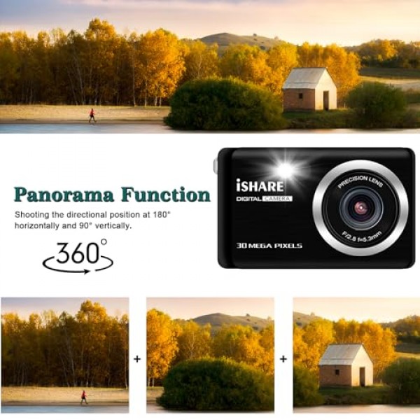 사진용 디지털 카메라, 어린이 청소년 노인을 위한 2.8인치 LCD 18배 디지털 줌 기능을 갖춘 충전식 30MP 포인트 앤 샷 카메라(32GB 카드 및 2배터리)