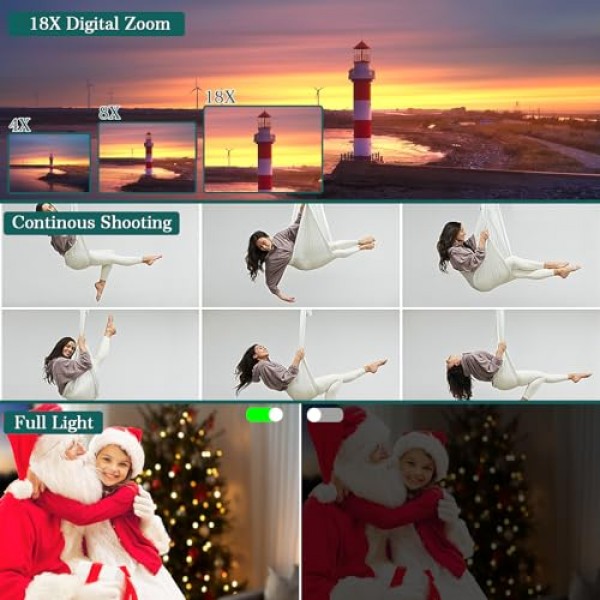 사진용 디지털 카메라, 어린이 청소년 노인을 위한 2.8인치 LCD 18배 디지털 줌 기능을 갖춘 충전식 30MP 포인트 앤 샷 카메라(32GB 카드 및 2배터리)