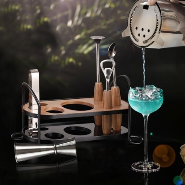 스탠드가 포함된 칵테일 셰이커 세트, 음료 혼합용 Mixology 바텐더 키트 | 7개의 바 세트 도구 칵테일 키트가 포함된 믹솔로지 세트