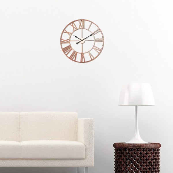 Antic by Casa Chic - 쿼츠 무브먼트가 있는 대형 금속 벽시계 - 직경 76cm - 로마 숫자 - 빈티지 핸즈 - 로즈 골드 76cm 로즈 골드