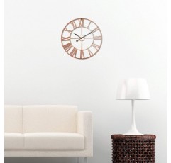 Antic by Casa Chic - 쿼츠 무브먼트가 있는 대형 금속 벽시계 - 직경 76cm - 로마 숫자 - 빈티지 핸즈 - 로즈 골드 76cm 로즈 골드