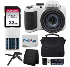 Kodak PIXPRO AZ405 디지털 카메라(흰색) 번들, 케이스 포함, 32GB SD 메모리 카드, 메모리 카드 지갑, 카드 리더기, 테이블 삼각대, AA 배터리 4개, 흰색 충전기 및 천