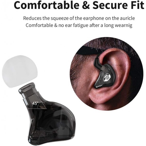 BASN Bsinger 인이어 모니터 노이즈 차단 헤드폰, 듀얼 다이내믹 드라이버 뮤지션 드러머 싱어용 분리형 MMCX 케이블이 있는 고화질 유선 이어폰(블랙) 블랙