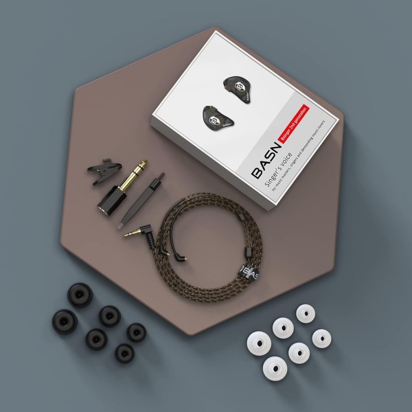 BASN Bsinger 인이어 모니터 노이즈 차단 헤드폰, 듀얼 다이내믹 드라이버 뮤지션 드러머 싱어용 분리형 MMCX 케이블이 있는 고화질 유선 이어폰(블랙) 블랙