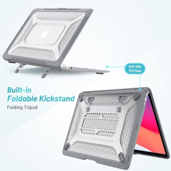 MacBook Air 13 인치 2018-2021 A2337(M1)/A2179/A1932 하드 쉘 보호용 스냅 케이스와 호환되는 TYTX 케이스, 킥스탠드 포함, 회색