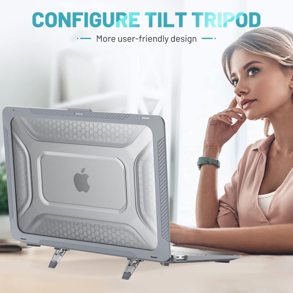 MacBook Air 13 인치 2018-2021 A2337(M1)/A2179/A1932 하드 쉘 보호용 스냅 케이스와 호환되는 TYTX 케이스, 킥스탠드 포함, 회색