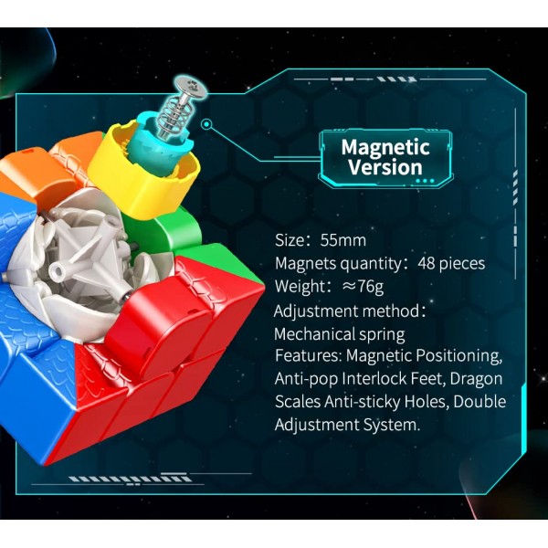 Moyu Huameng 3x3 자기 속도 큐브 YS3M 스티커없는 자기 큐브 55mm 자기 위치 지정 및 이중 조정 시스템 포함