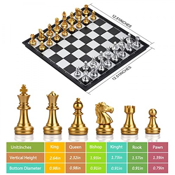 QuadPro 3 in 1 자기 체스 체커 주사위 놀이 보드 게임 세트(접이식 보드 포함) 어린이 및 성인을 위한 여행 게임(체스: 금 및 은)