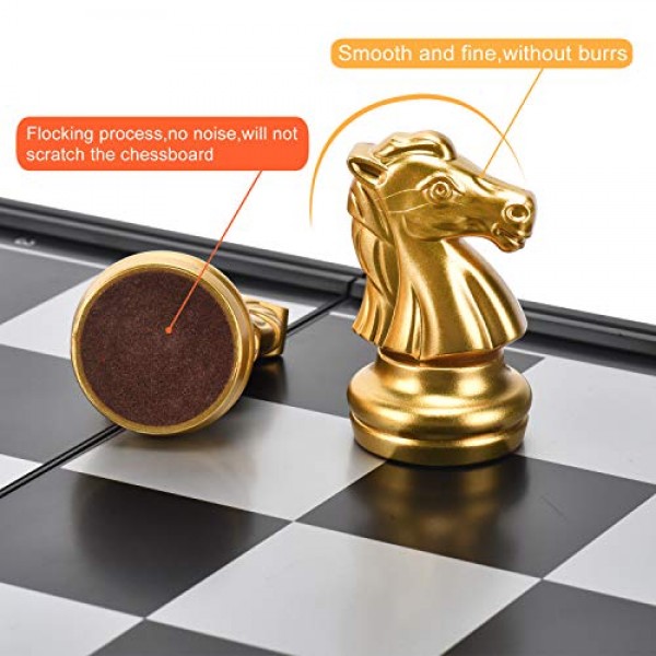 QuadPro 3 in 1 자기 체스 체커 주사위 놀이 보드 게임 세트(접이식 보드 포함) 어린이 및 성인을 위한 여행 게임(체스: 금 및 은)