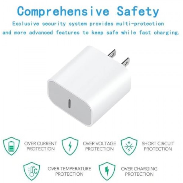 iPhone 15 충전기 iPhone 15/15 Plus/Pro Max, iPad Pro 12.9/11인치, iPad Air 5/4, iPad 10용 20W USB C 충전기, 6.6FT 긴 USB C-C 케이블이 포함된 2팩 PD 고속 충전기 블록