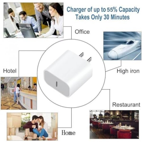 iPhone 15 충전기 iPhone 15/15 Plus/Pro Max, iPad Pro 12.9/11인치, iPad Air 5/4, iPad 10용 20W USB C 충전기, 6.6FT 긴 USB C-C 케이블이 포함된 2팩 PD 고속 충전기 블록