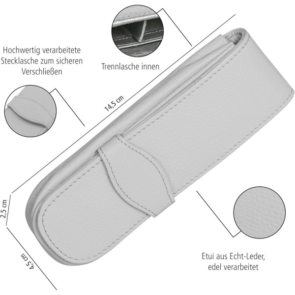 ONLINE 펜 2개용 클래식 가죽 케이스, 볼펜 케이스, 모든 브랜드의 필기구용, 천연 가죽, 모든 경우를 위한 선물 아이디어, 14.5 x 4.5 x 2.5 cm, 라이트 그레이, 2개의 필기구