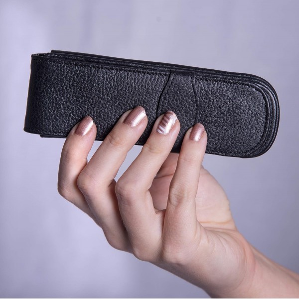 ONLINE 펜 2개용 클래식 가죽 케이스, 볼펜 케이스, 모든 브랜드의 필기구용, 천연 가죽, 모든 경우를 위한 선물 아이디어, 14.5 x 4.5 x 2.5 cm, 라이트 그레이, 2개의 필기구