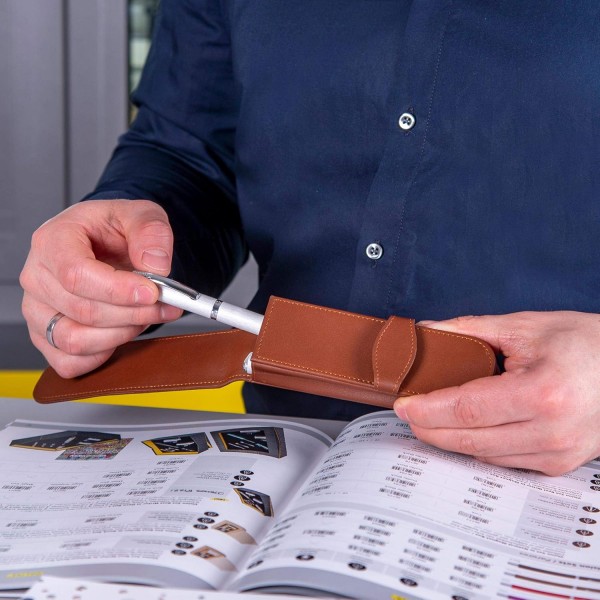 ONLINE 펜 2개용 클래식 가죽 케이스, 볼펜 케이스, 모든 브랜드의 필기구용, 천연 가죽, 모든 경우를 위한 선물 아이디어, 14.5 x 4.5 x 2.5 cm, 라이트 그레이, 2개의 필기구