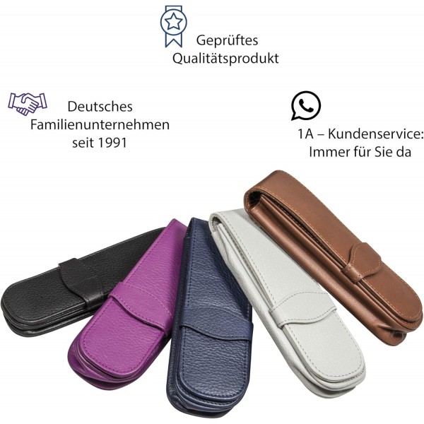 ONLINE 펜 2개용 클래식 가죽 케이스, 볼펜 케이스, 모든 브랜드의 필기구용, 천연 가죽, 모든 경우를 위한 선물 아이디어, 14.5 x 4.5 x 2.5 cm, 라이트 그레이, 2개의 필기구