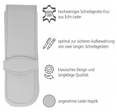 ONLINE 펜 2개용 클래식 가죽 케이스, 볼펜 케이스, 모든 브랜드의 필기구용, 천연 가죽, 모든 경우를 위한 선물 아이디어, 14.5 x 4.5 x 2.5 cm, 라이트 그레이, 2개의 필기구