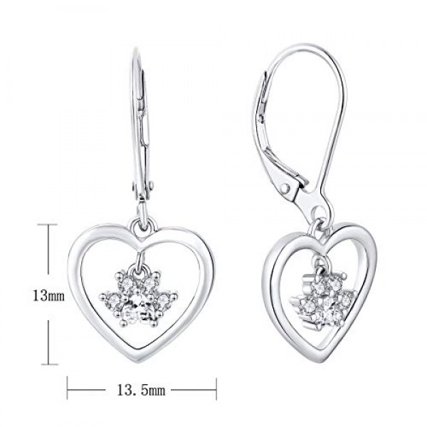 JO WISDOM 여성용 귀걸이 하트 실버 925, 귀걸이 매달린 개 발 프린트 발자국 5A 큐빅 지르코니아 주얼리로 내 마음에서 당신을 사랑합니다 여성용 여성용 어머니 주얼리