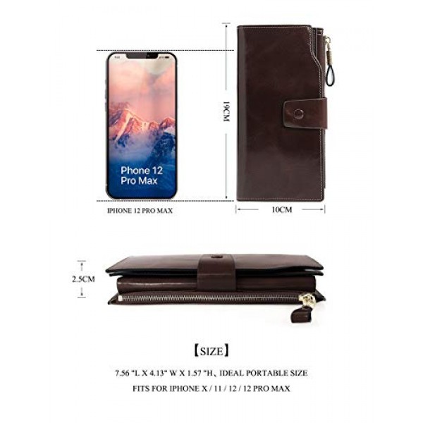 Demon&Hunter DZA2083 여성용 가죽 지갑 RFID 보호 대용량 롱 지갑 21 카드 슬롯 가죽 클러치 백