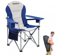 KingCamp 요추 지지대가 있는 대형 캠핑 접이식 의자, 쿨러 백이 있는 헤비 듀티 인체공학적 패딩 팔 의자, 컵 홀더, 야외용 휴대용