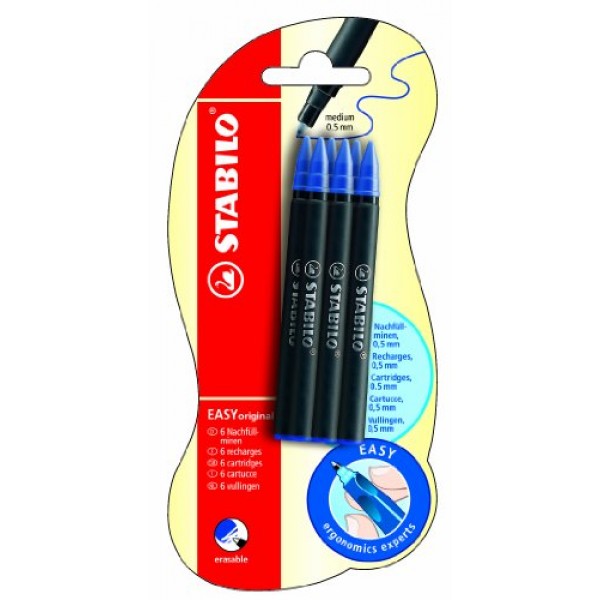 Stabilo Easy 정품 리필 잉크 카트리지 6개 팩 블루 미디엄