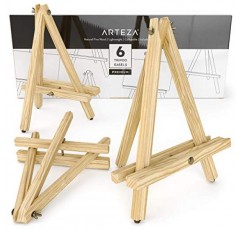 ARTEZA 삼각대 이젤, 6개 팩, 12인치, 미끄럼 방지 다리가 있는 천연 소나무 마감, 중소형 캔버스 전시용 미술 용품
