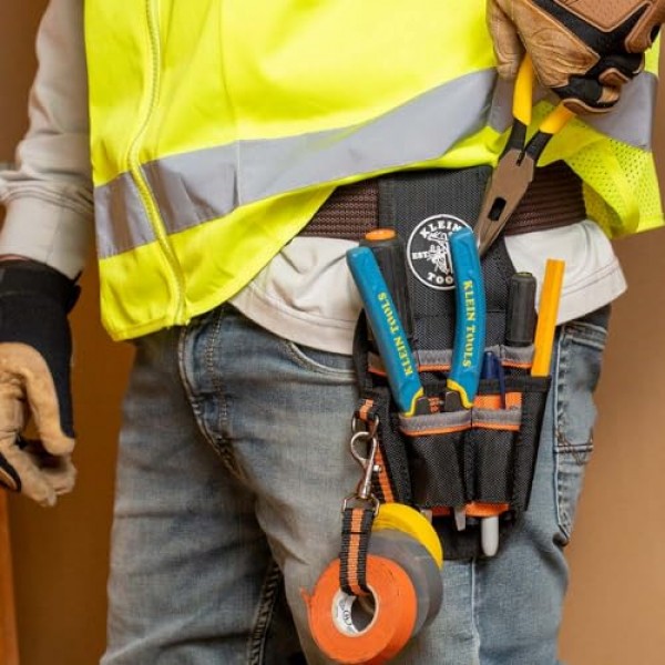 Klein Tools 5240 도구 파우치, Tradesman Pro 유지 관리 도구 파우치(포켓 9개 포함), 테이프 통, 2인치 터널 루프, 대형 전기공 홀스터