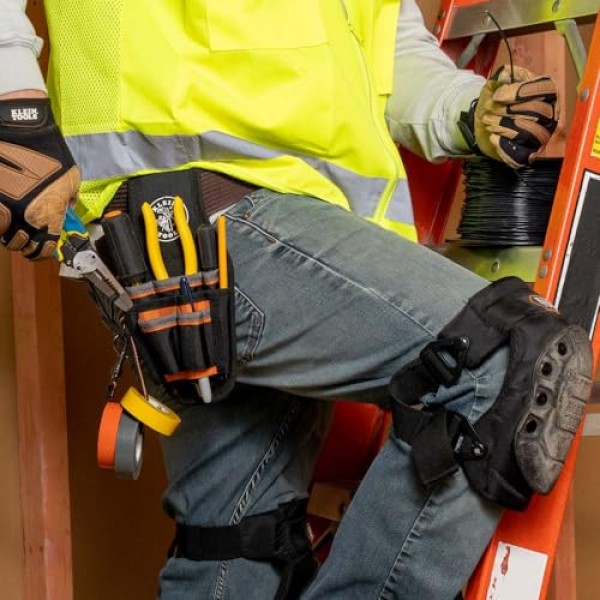 Klein Tools 5240 도구 파우치, Tradesman Pro 유지 관리 도구 파우치(포켓 9개 포함), 테이프 통, 2인치 터널 루프, 대형 전기공 홀스터