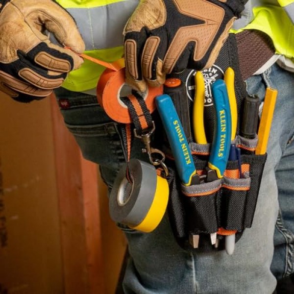 Klein Tools 5240 도구 파우치, Tradesman Pro 유지 관리 도구 파우치(포켓 9개 포함), 테이프 통, 2인치 터널 루프, 대형 전기공 홀스터