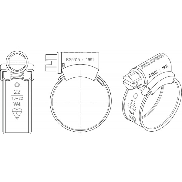 Eclipse 전문 도구 ECW4-12 Eclipse W4 304 스테인레스 스틸 Wormdrive 호스 클립 240-280mm 10 팩 240-280mm
