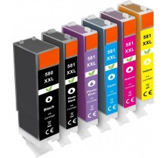 Canon PGI-580 CLI-581과 호환되는 6개의 잉크 카트리지 세트 Prindano | Pixma TS8120 TS8150 TS8151 TS8152 TS8220 TS8240 TS8241 TS8242 TS8250 TS8251 TS8252 TS8350 TS8351 TS8352 TS9150 TS9