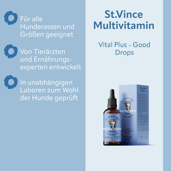 St. Vince Good Drops MULTIVITAMIN VITAL Plus - 반려견을 위한 보조사료 - 반려견의 활력을 증가, 은행나무와 빌로바가 함유된 일일 필수 비타민, 100ml