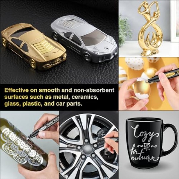 7Pcs 액체 거울 크롬 마커, 실버 & 골드 & 로즈 수리, 모델 페인팅, 마킹 또는 DIY 예술 프로젝트, 방수 고광택 금속 마커 용 영구 반사 크롬 페인트 펜