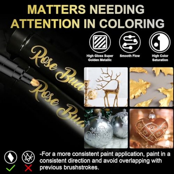 7Pcs 액체 거울 크롬 마커, 실버 & 골드 & 로즈 수리, 모델 페인팅, 마킹 또는 DIY 예술 프로젝트, 방수 고광택 금속 마커 용 영구 반사 크롬 페인트 펜