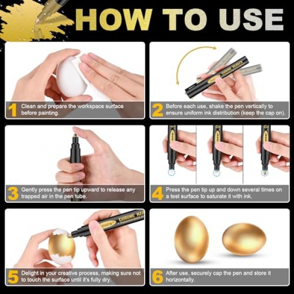 7Pcs 액체 거울 크롬 마커, 실버 & 골드 & 로즈 수리, 모델 페인팅, 마킹 또는 DIY 예술 프로젝트, 방수 고광택 금속 마커 용 영구 반사 크롬 페인트 펜