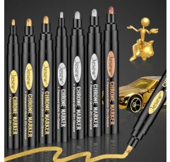 7Pcs 액체 거울 크롬 마커, 실버 & 골드 & 로즈 수리, 모델 페인팅, 마킹 또는 DIY 예술 프로젝트, 방수 고광택 금속 마커 용 영구 반사 크롬 페인트 펜