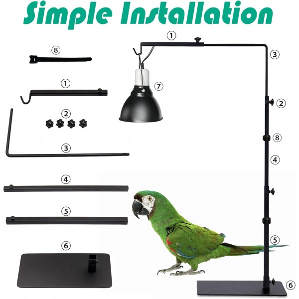 파충류 램프 스탠드 조정 가능한 플로어 램프 스탠드 양서류 거북이 (대형) 파충류 스탠드 (L) 전등 갓을위한 받침대가있는 금속 재료 착륙 램프 홀더 브래킷