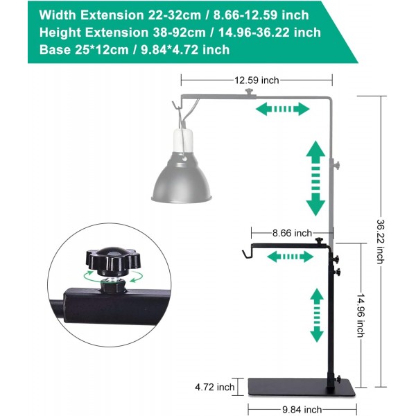 파충류 램프 스탠드 조정 가능한 플로어 램프 스탠드 양서류 거북이 (대형) 파충류 스탠드 (L) 전등 갓을위한 받침대가있는 금속 재료 착륙 램프 홀더 브래킷