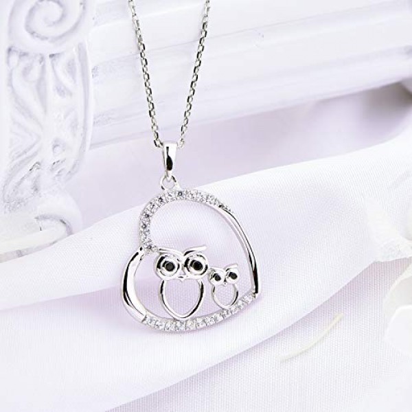 JO WISDOM 여성용 목걸이 엄마 925 실버 체인 펜던트 올빼미 새 어머니와 딸/아들 러브 하트 AAA 지르코니아